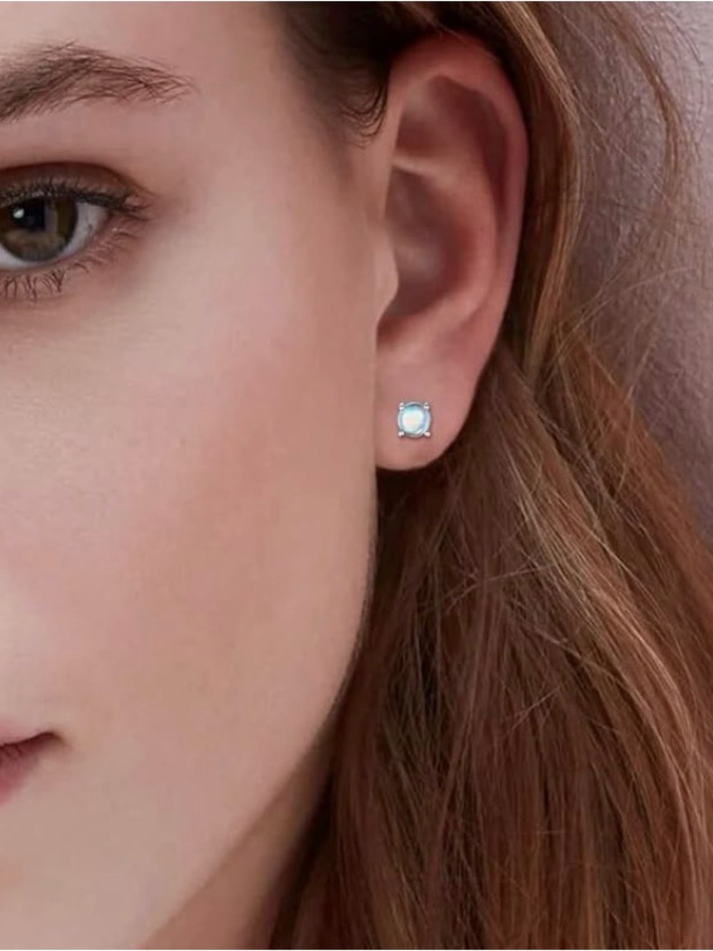 White Gold Plated Iridescent Moonstone Stud Earrings. New.